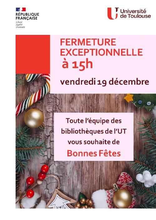 Fermture des BU à 15h le vendredi 19 décembre 2025